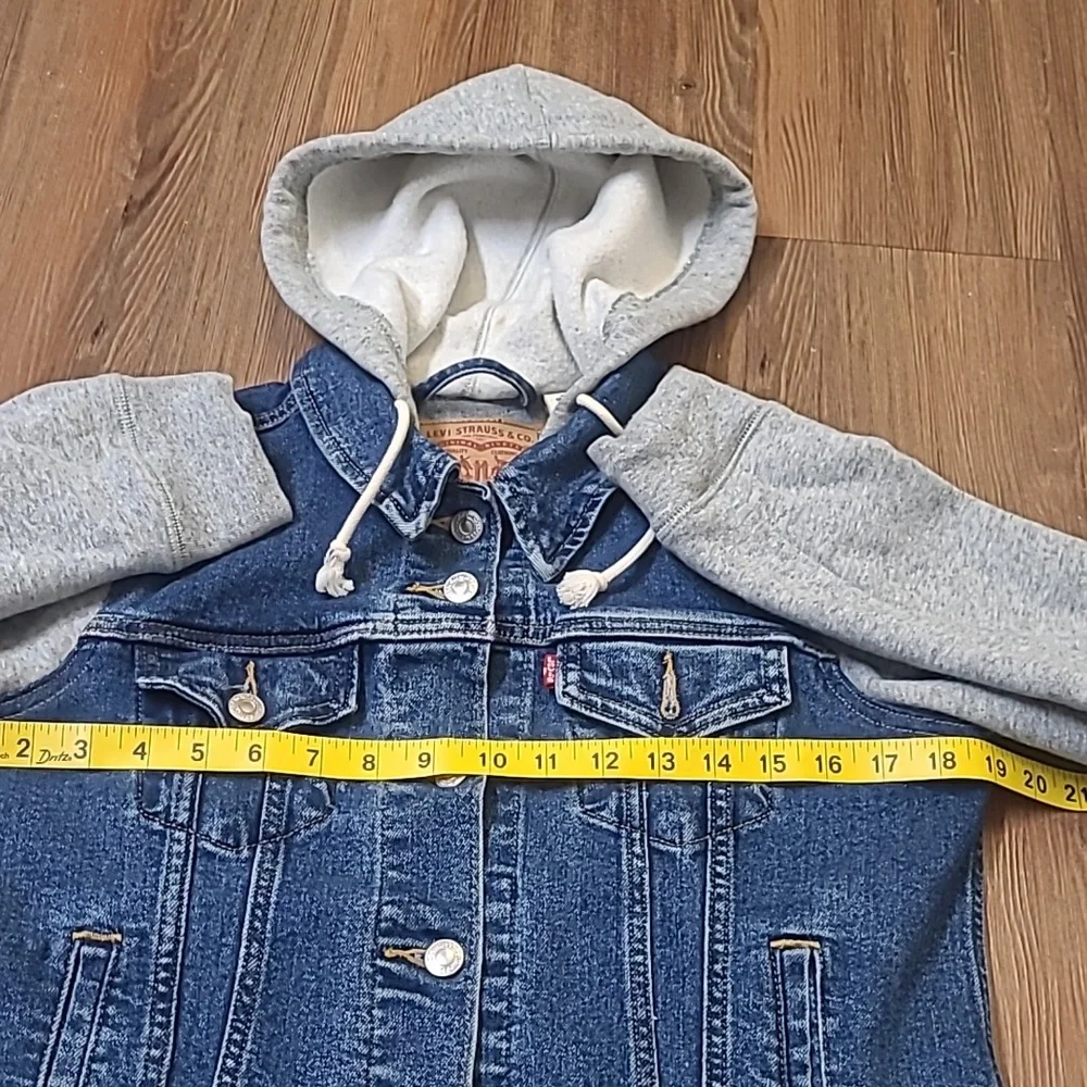 women Denim and Gray Hooded‎ Jacket